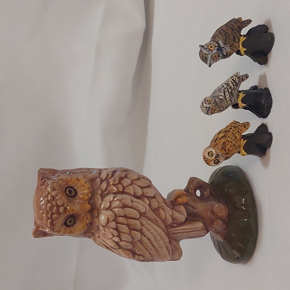 Collection of 4 Vintage Owls, Ceramic, Resin Figurine, Land & Sea Collection